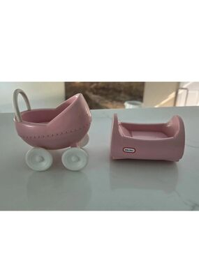 Vintage Little Tikes Dollhouse Baby Cradle And Stroller Pink